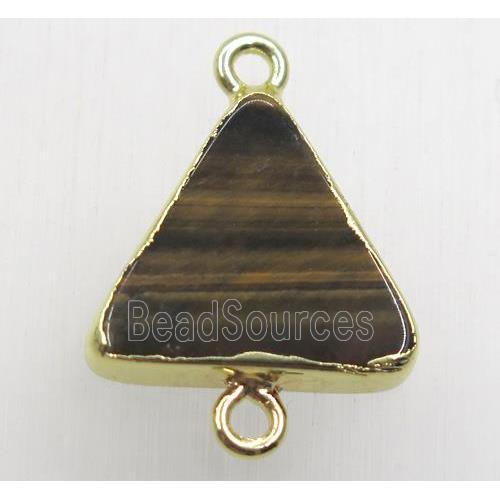 yellow tiger eye stone triangle connector, gold plated