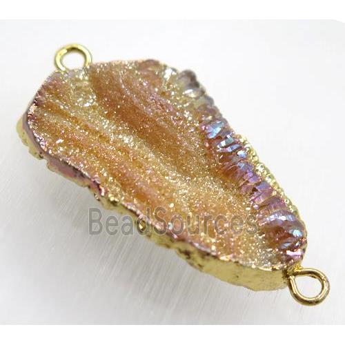 orange AB-color Solar Agate druzy connector, freeform, gold plated