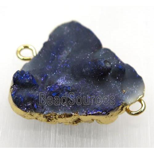 black Solar Agate druzy connector, freeform, gold plated