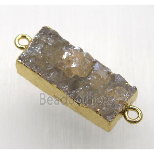 gold-champagne druzy quartz connector, rectangle, gold plated