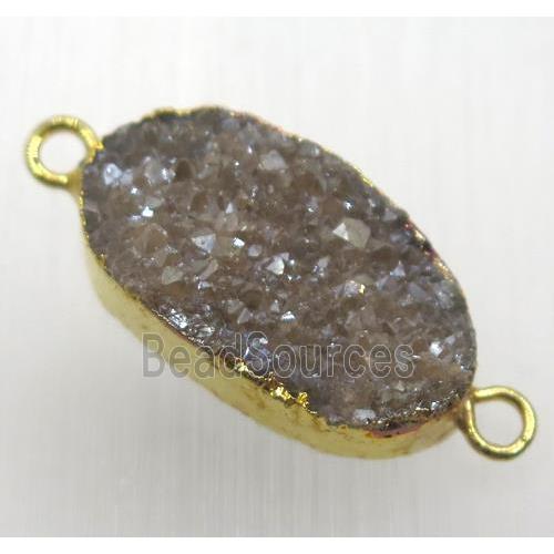 orange druzy quartz connector, oval, gold plated