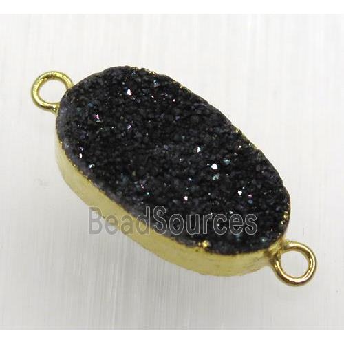 black druzy quartz connector, oval, gold plated