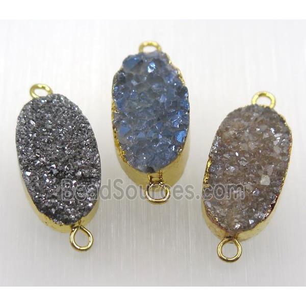 druzy quartz connector, mix color, oval, gold plated