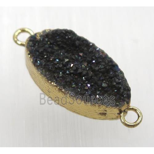 black druzy quartz Marquise connector, horse-eye, gold plated