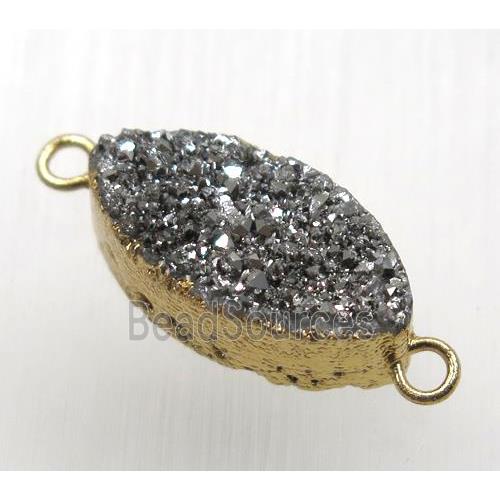 silver druzy quartz Marquise connector, horse-eye, gold plated