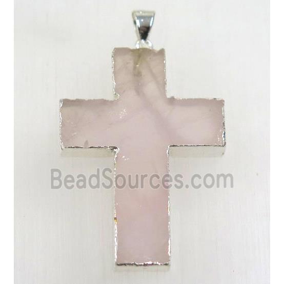 rose quartz cross pendant, 925 silver plated