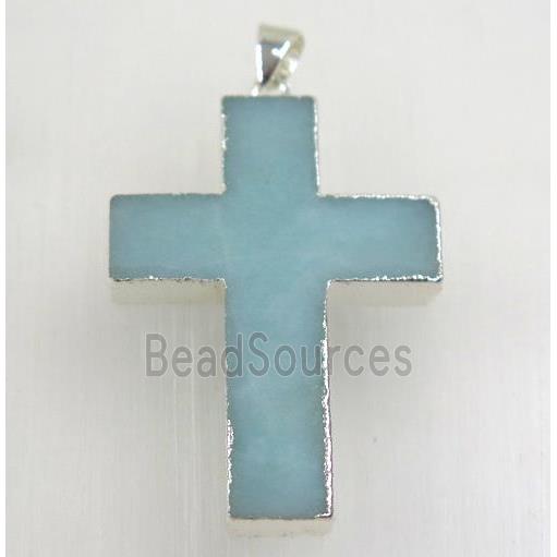 blue Amazonite cross pendant, 925 silver plated