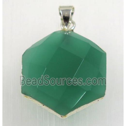 green Agate hexagon pendant, 925 silver plated