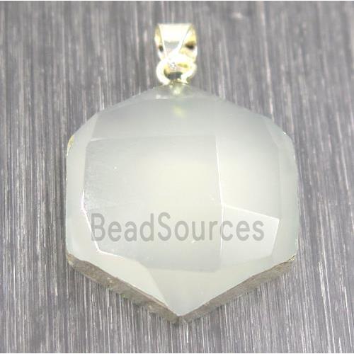 white jade hexagon pendant, 925 silver plated