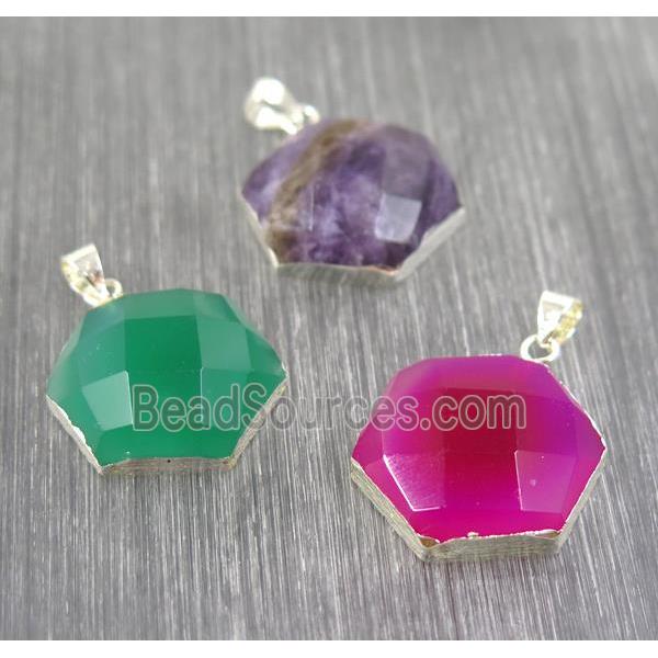 mix gemstone hexagon pendant, 925 silver plated