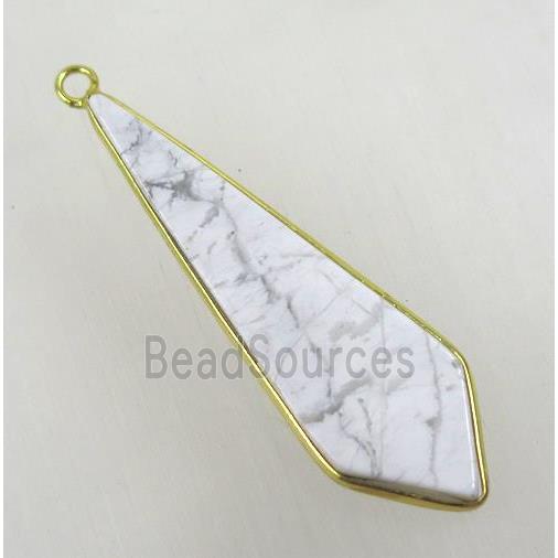 white turquoise pendant, teardrop, gold plated