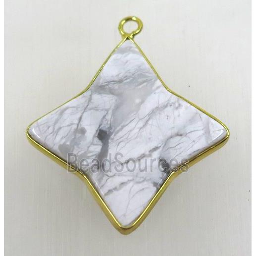 white turquoise pendant, star, gold plated