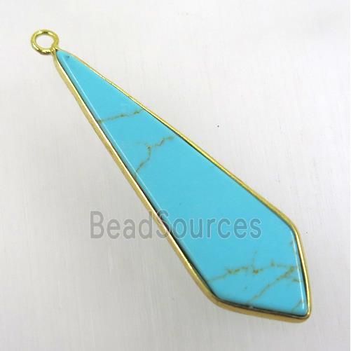 green turquoise pendant, teardrop, gold plated