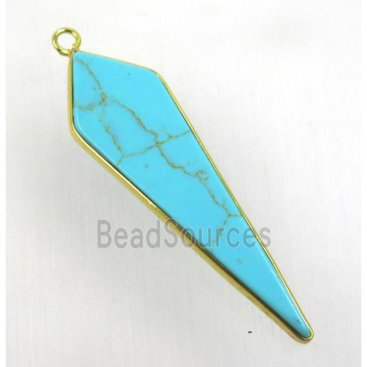 green turquoise pendant, teardrop, gold plated