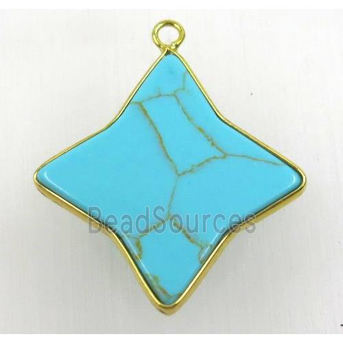 green turquoise pendant, star, gold plated