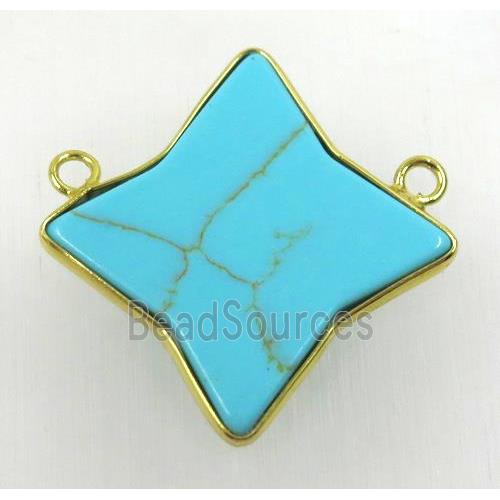 green turquoise pendant with 2loops, star, gold plated