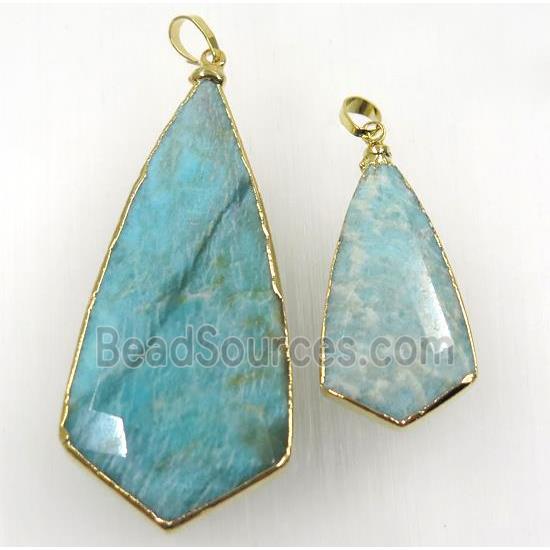 blue faceted Amazonite teardrop pendant, gold plated