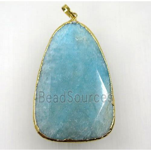 blue Amazonite teardrop pendant, gold plated