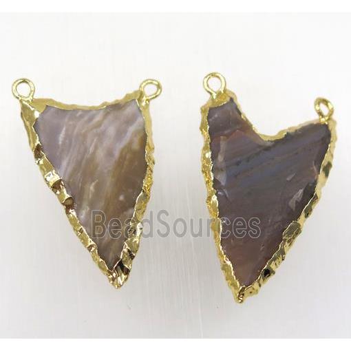 Nurtal Rock Agate arrowhead pendant with 2loops, hammered, gold plated