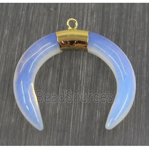 white opalite crescent pendant, gold plated