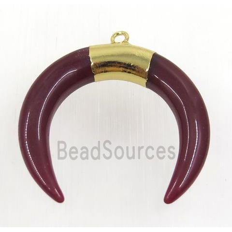 darkred crystal glass crescent pendant, gold plated