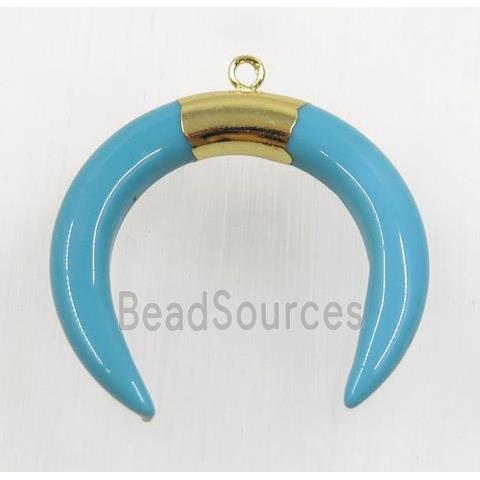 blue crystal glass crescent pendant, gold plated