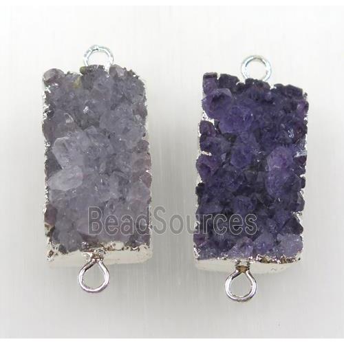 Amethyst druzy connector, purple, silver plated