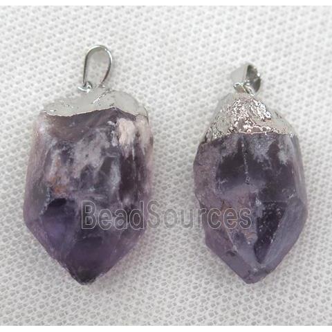 purple Amethyst nugget pendant, silver plated, freeform