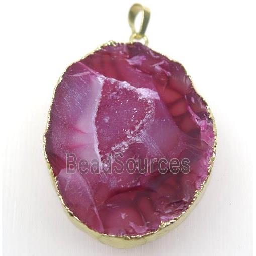 red druzy agate geode pendant, freeform, gold plated