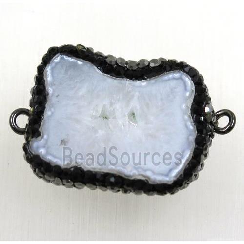 white druzy agate slice connector paved rhinestone, freeform