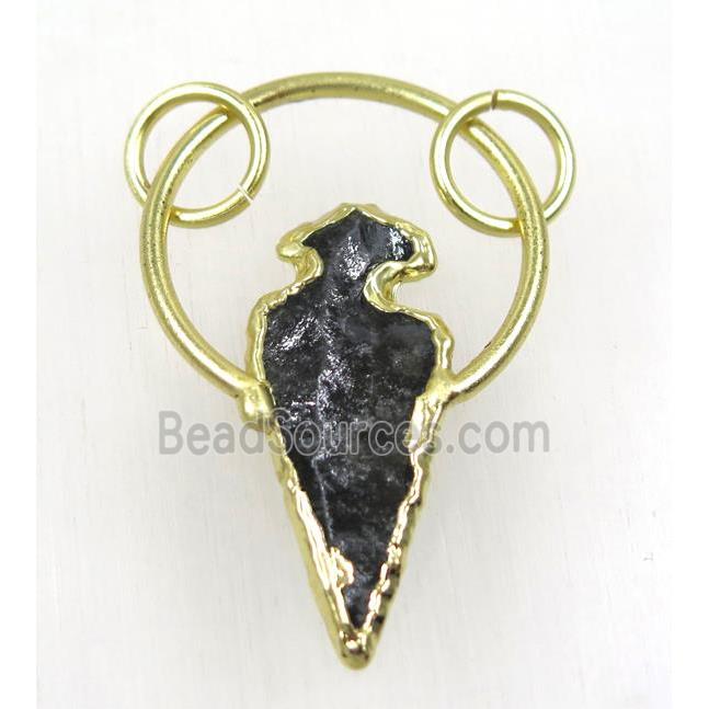 clear quartz pendant, black, gold plated