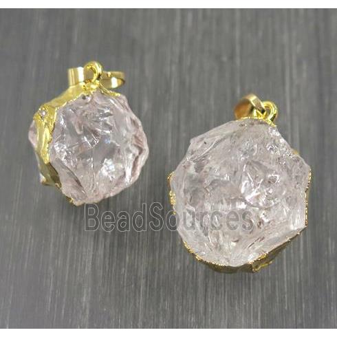 round Hammered Clear Quartz pendant, gold plated