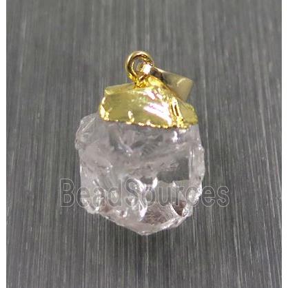 round Hammered Clear Quartz pendant, gold plated