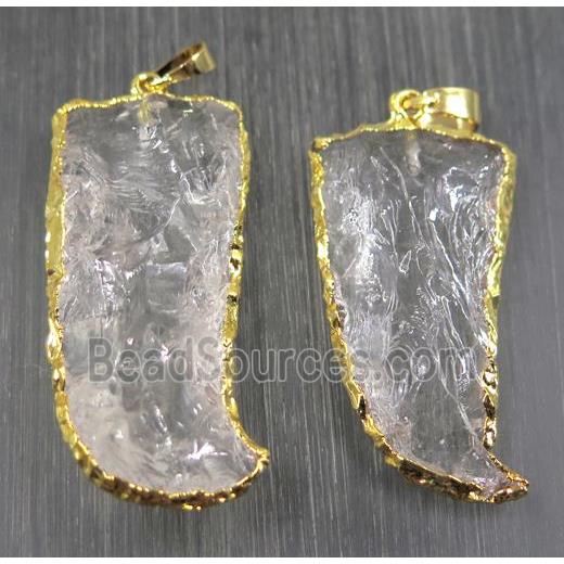 Hammered Clear Quartz horn pendant, gold plated