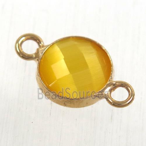 golden cats eye stone connector, faceted flat round, rose gold plated