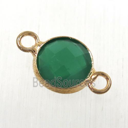 green Chinese crystal glass connector, faceted flat round, rose gold plated