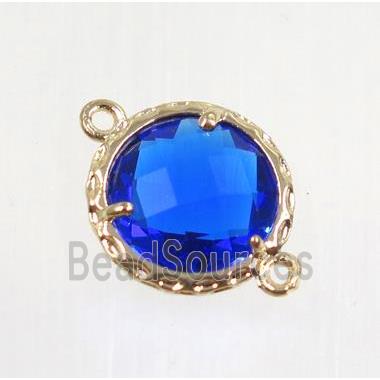 blue Chinese Crystal Glass connector, coin round, gold plated