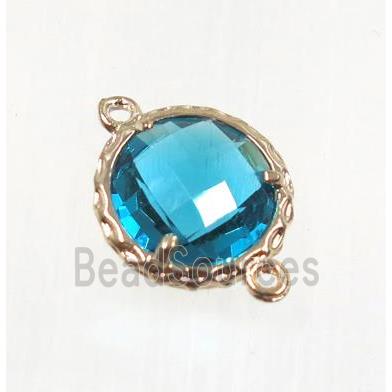 aqua Chinese Crystal Glass connector, coin round, gold plated