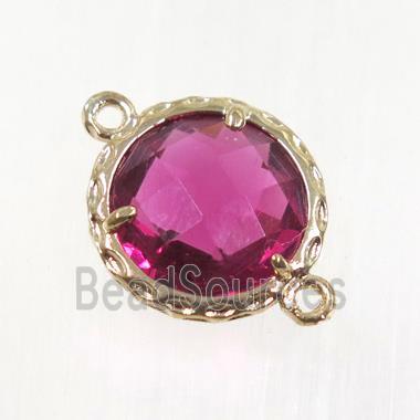 ruby Chinese Crystal Glass connector, coin round, gold plated