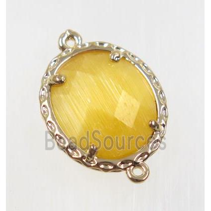 yellow Chinese Crystal Glass connector, oval, gold plated