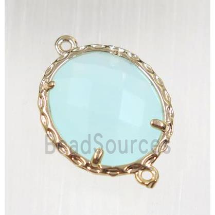 aqua Chinese Crystal Glass connector, oval, gold plated