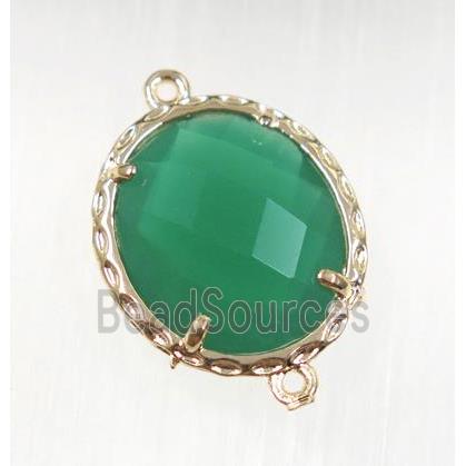 green Chinese Crystal Glass connector, oval, gold plated