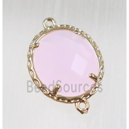 pink Chinese Crystal Glass connector, oval, gold plated