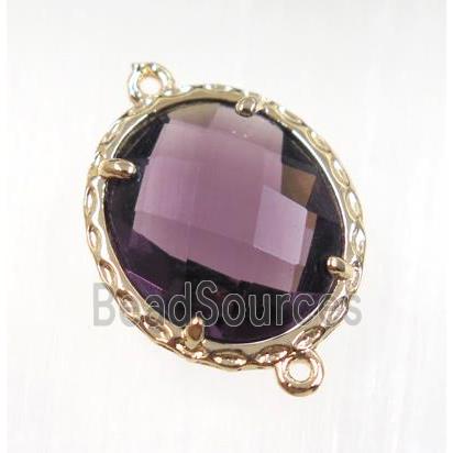 purple Chinese Crystal Glass connector, oval, gold plated