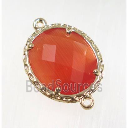 orange Chinese Crystal Glass connector, oval, gold plated