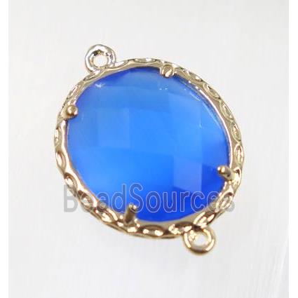 blue Chinese Crystal Glass connector, oval, gold plated