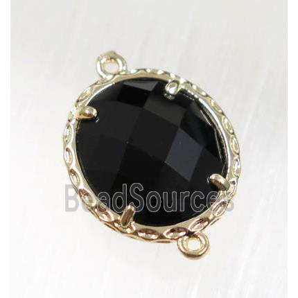 black Chinese Crystal Glass connector, oval, gold plated