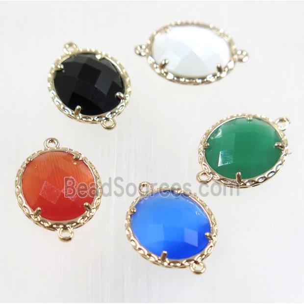 Chinese Crystal Glass connector, oval, gold plated, mix color