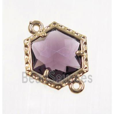 purple Chinese Crystal Glass connector, gold plated