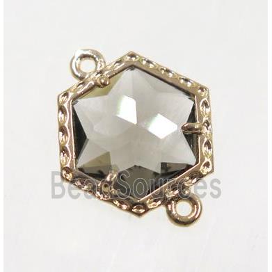 smoky Chinese Crystal Glass connector, gold plated